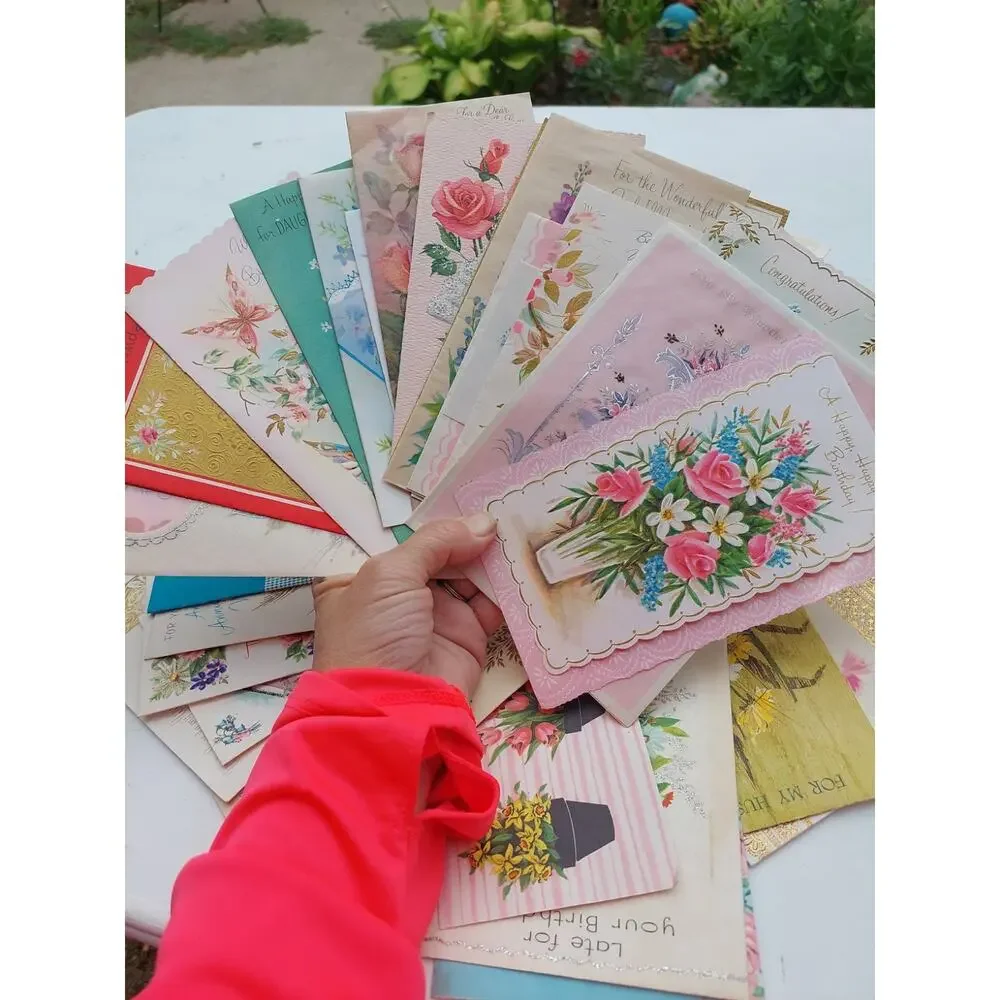 52 Vintage Ephemera Greeting Cards Grannycore Floral Lot Junk Journal Crafts
